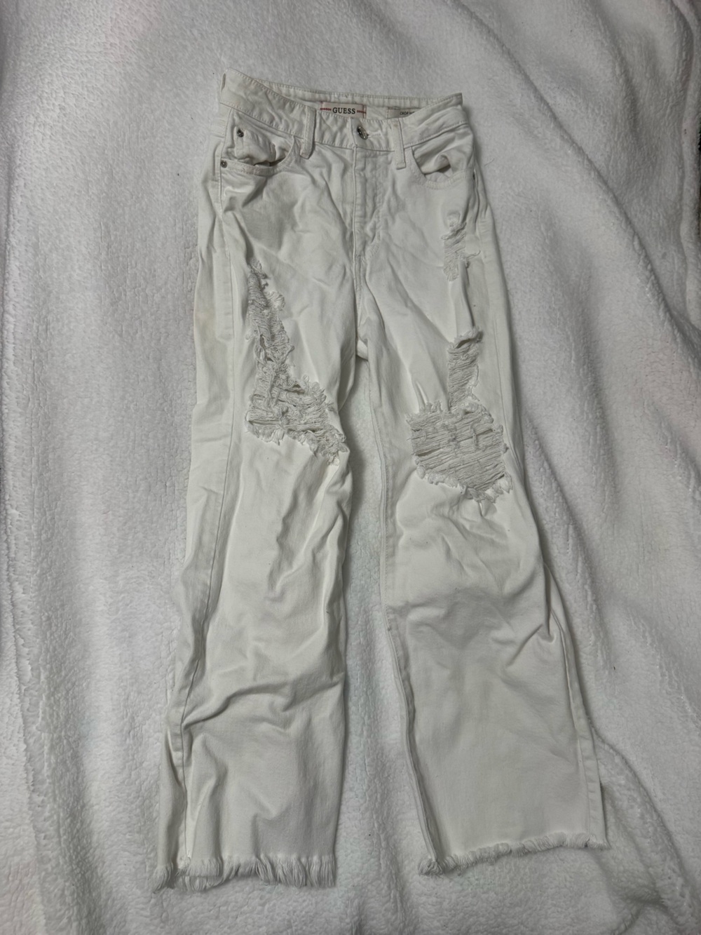 GUESS White Ripped Flare Jeans